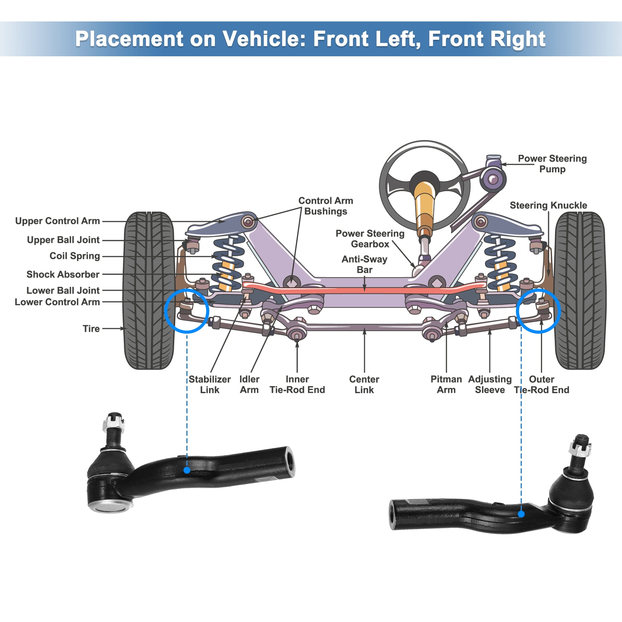 ASTRAPRO - 4 Front Tie Rods for 2010 2011 2012 Ford Fusion 2.5L