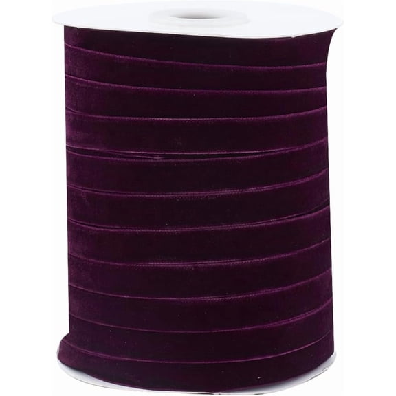50 Yards 3/8 Inch Dark Purple Single Face Vintage Thin Wreath with Spool Velvet Ribbon Trim