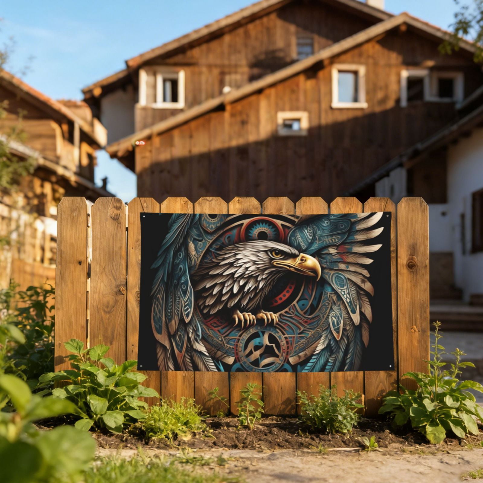 Tribal Native Eagle Symbols Black Four Hole Decorated Banner Flag for Garden Yard Home Decoration Indoor Outdoor 4x6 Ft