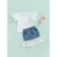 thumbnail image 5 of nvzhuang Girl Two Piece Set,  Short Sleeve Dot Mesh Decor T-shirt Denim Lace Hem Elastic Skirt, 5 of 9