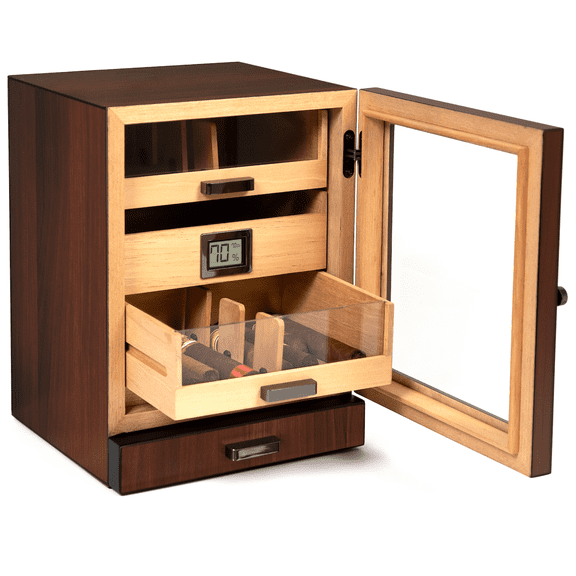 Luca Humidor Cabinet, Rich Brown Walnut Wood Finish, Storage for 80-100 Cigars by Case Elegance