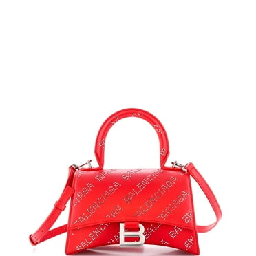 Pre-Owned Hourglass Top Handle Bag Leather with Allover Logo Crystals XS By Rebag