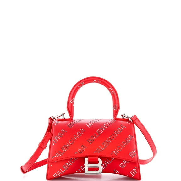 Pre-Owned Hourglass Top Handle Bag Leather with Allover Logo Crystals XS By Rebag