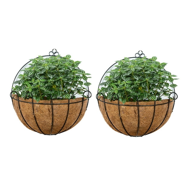 2 Pcs Hanging Planters Metal Wall Planter Plant Basket With Coconut Liners For Wire Large Outdoor Plants Garden Com - Large Wall Baskets For Plants