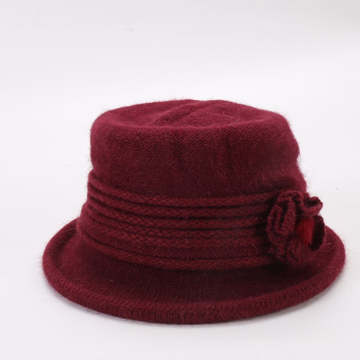 Women Winter Knit 1920s Vintage Bucket Bowler Hat Round Brim  display picture 1