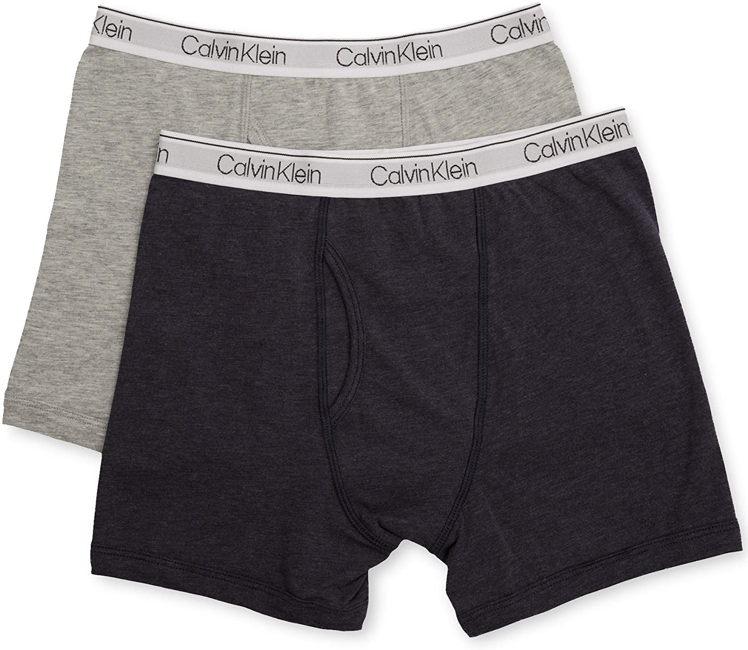 Calvin Klein Boys\' Big Assorted 2 Pack Boxer Briefs, Gray/Heather Blue,  L(12/14)