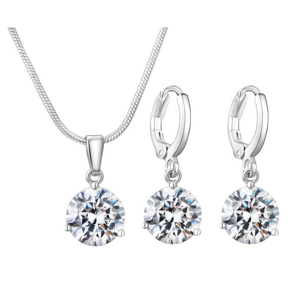 Jewelry Gift Set Water Drop Crystal Necklace Sterling Silver Earring Jewelries Wholesale for Wife Anniversary Birthday