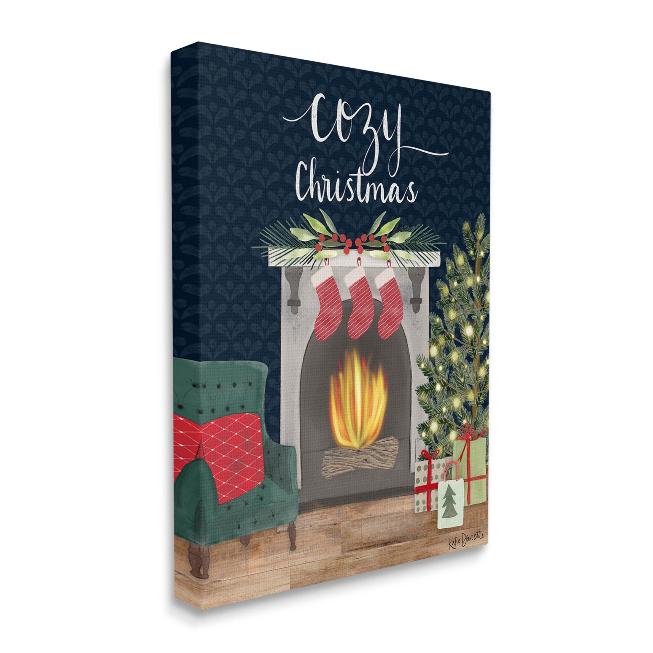 Stupell Industries Cozy Christmas Fireplace Mantle Graphic Art Gallery Wrapped Canvas Print Wall Art, Design by Katie Doucette