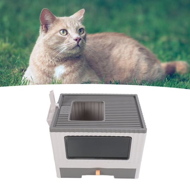 Foldable Cat Litter Box with Lid, Large Space Collapsible Enclosed Cat Potty with Pull Out Drawer, Stable Structure Easy to Clean, Drawer Type Toilet for Adult Cat Kitten