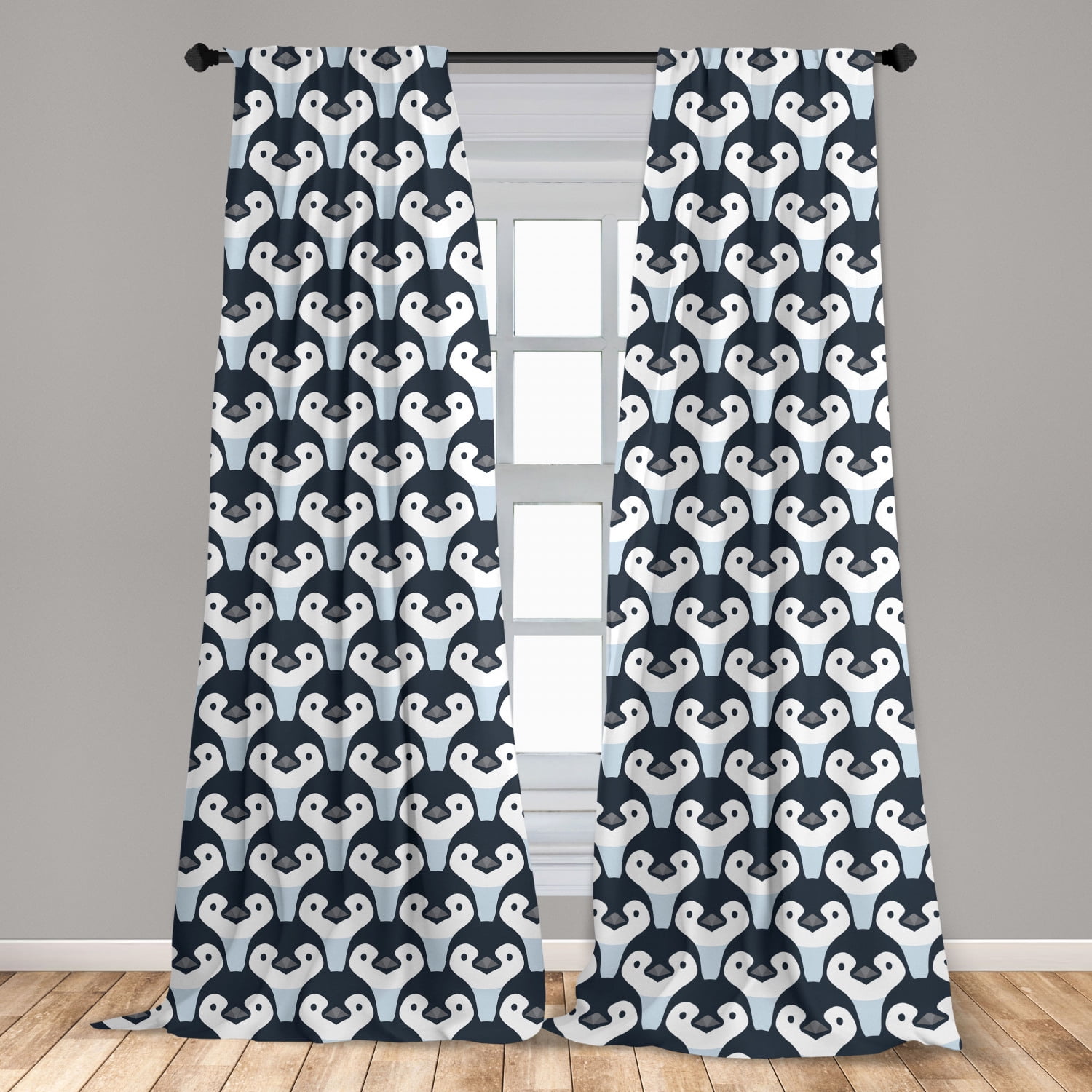 Penguin Curtains 2 Panels Set Animal Print Themed Continuous Pattern With Baby Birds Window Drapes For Living Room Bedroom 56 W X 63 L Slate Blue Baby Blue By Ambesonne Walmart Com