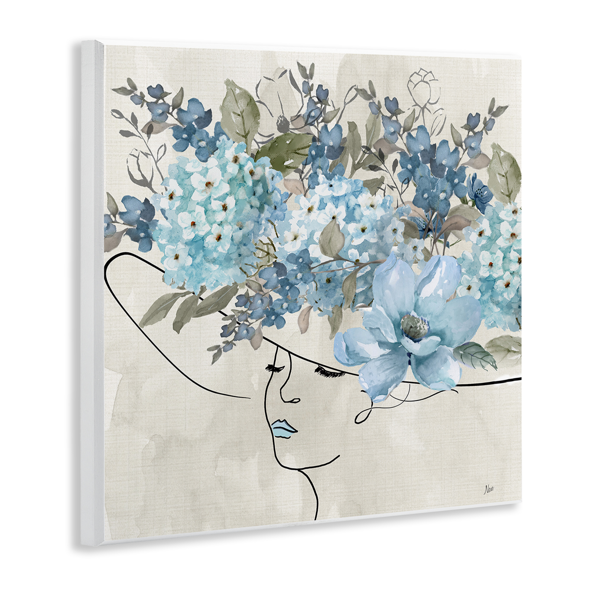 Stupell Industries Blue Floral Hat Botanical & Floral Painting Unframed Art Print Wall Art, 12 x 12