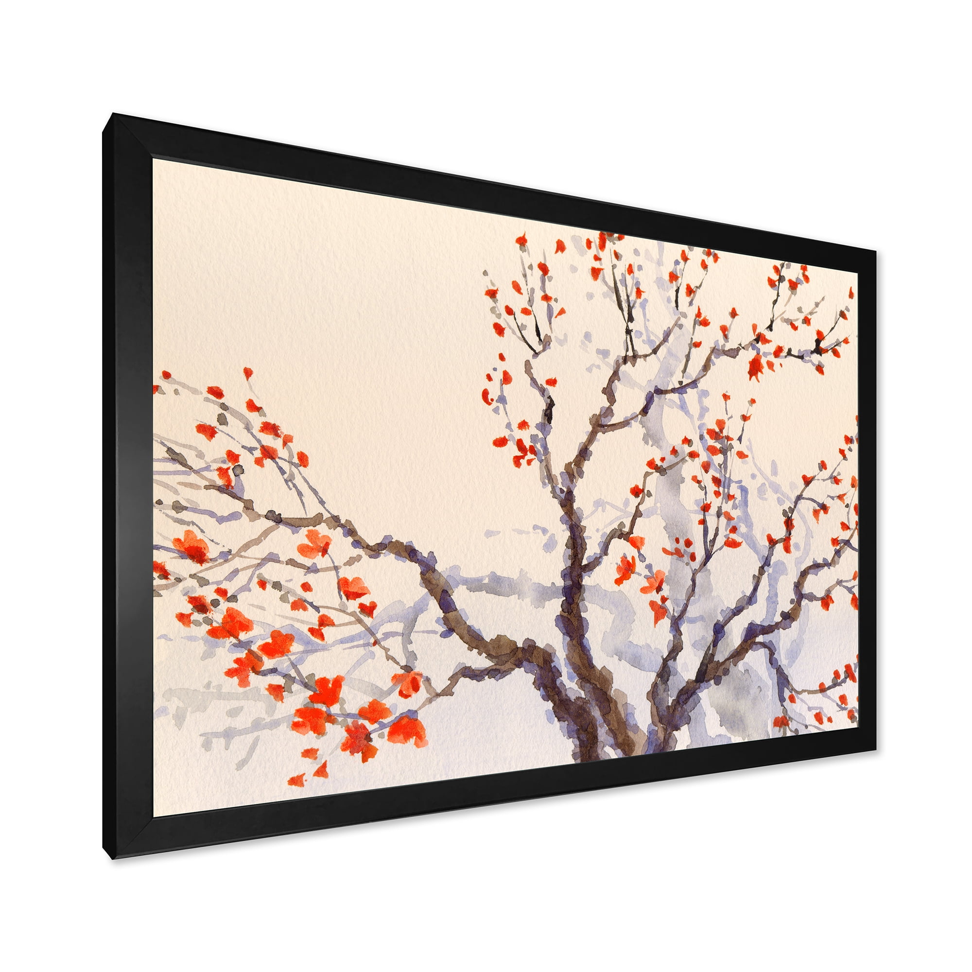 Designart 'Buds and Red Flowers On The Spring Blossoming Tree' Traditional Framed Art Print
