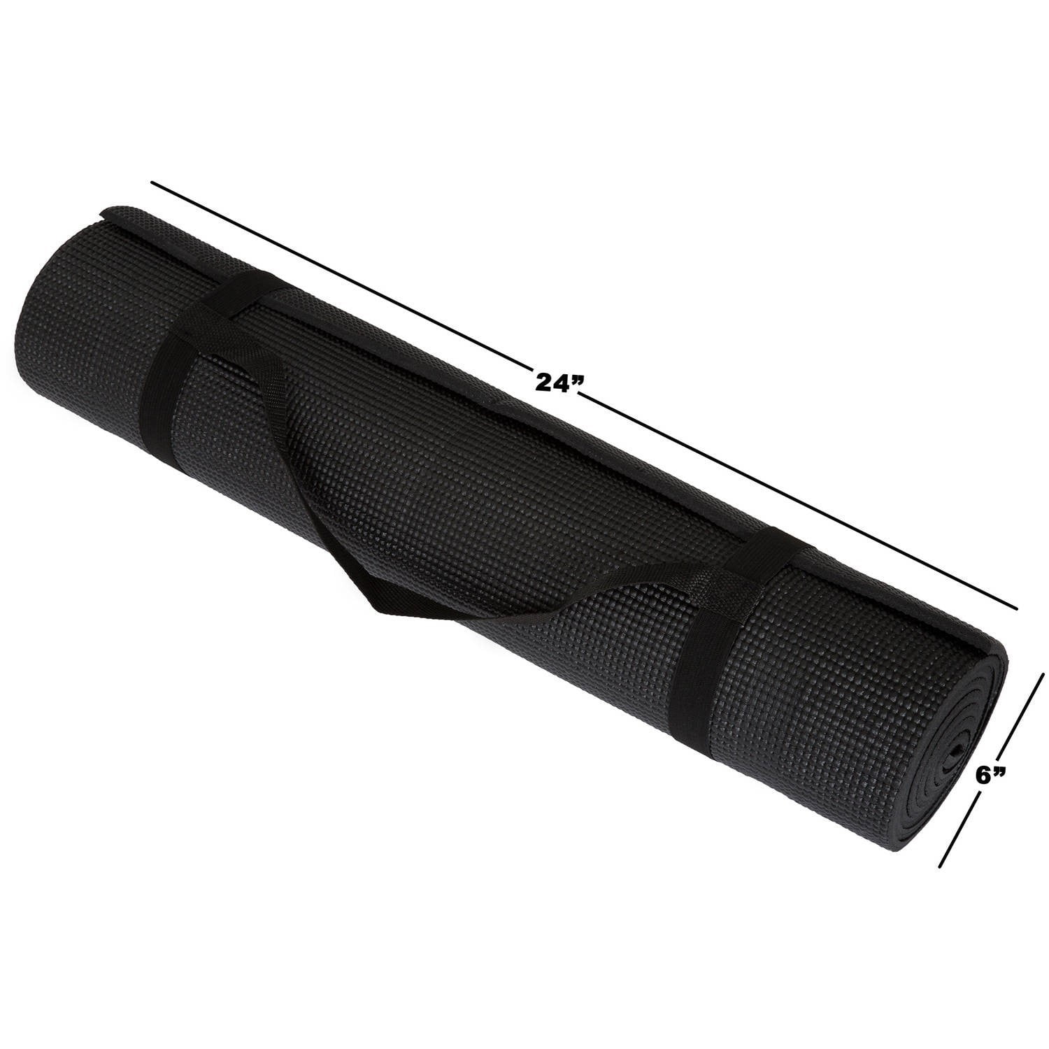 Exercise Mat For Fitness, Pilates and Workout With Carrying Strap By Wakeman Fitness (Black)