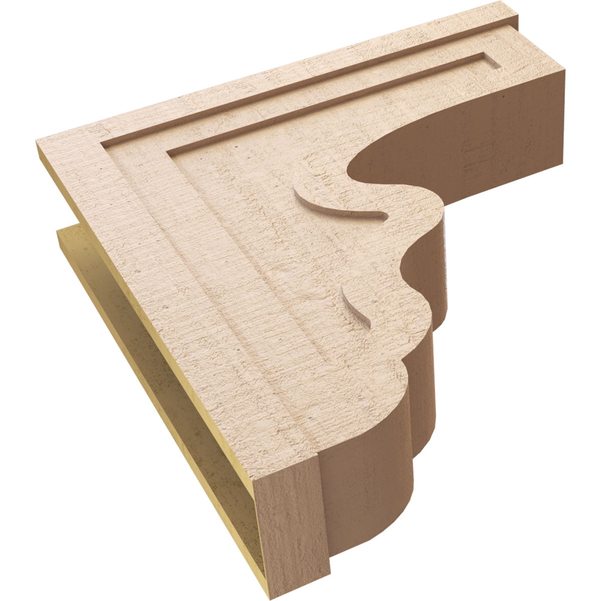 9"W x 36"D x 36"H Thin Highland Rough Cedar Woodgrain TimberThane Corbel, Primed Tan