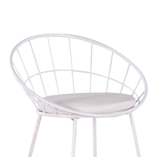 Set of 2 Modern Nordic Industrial Counter Height Bar Stools, 29.5" Seat Height, Curved Hollow Metal Backrest, Padded Faux Leather Seat, Heavy-Duty Sled Base, White
