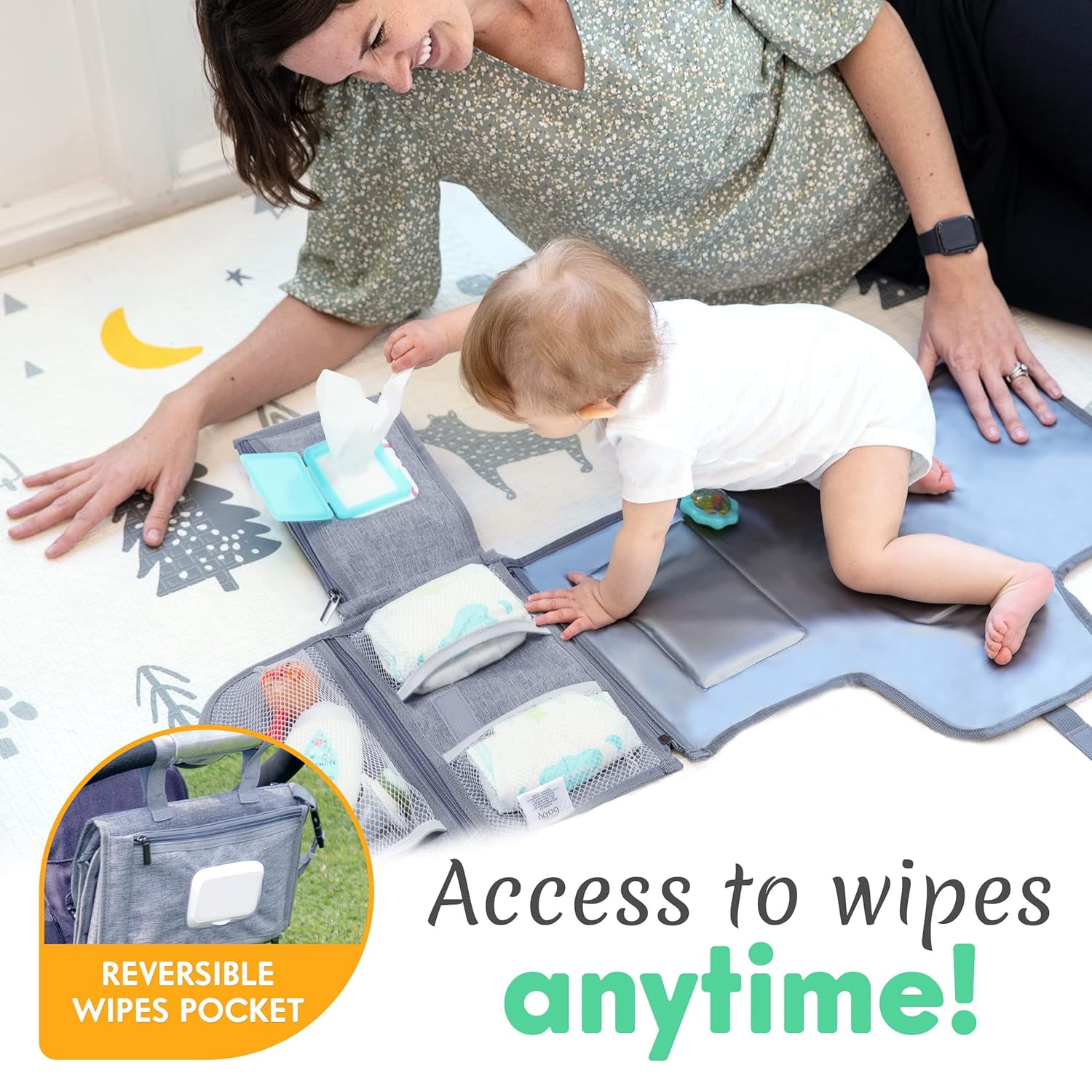 Kopi Baby Portable Diaper Changing Pad with Wipes Pocket, Travel Changing Mat for Baby, Premium Grey, 1 Piece