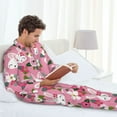 thumbnail image 4 of Mens Pajamas Set, Cartoon Cute Rabbit Flower Rose Button Down Long Sleeve Loungewear Sleepwear Pjs sets for Men, 4 of 5