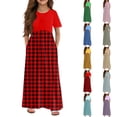 thumbnail image 1 of Girls Summer Sundress Plaid Maxi Dress Short Sleeve Casual Summer Dresses with Pockets Perfect for Parties & Daily Wear ,Sie:140, 1 of 6