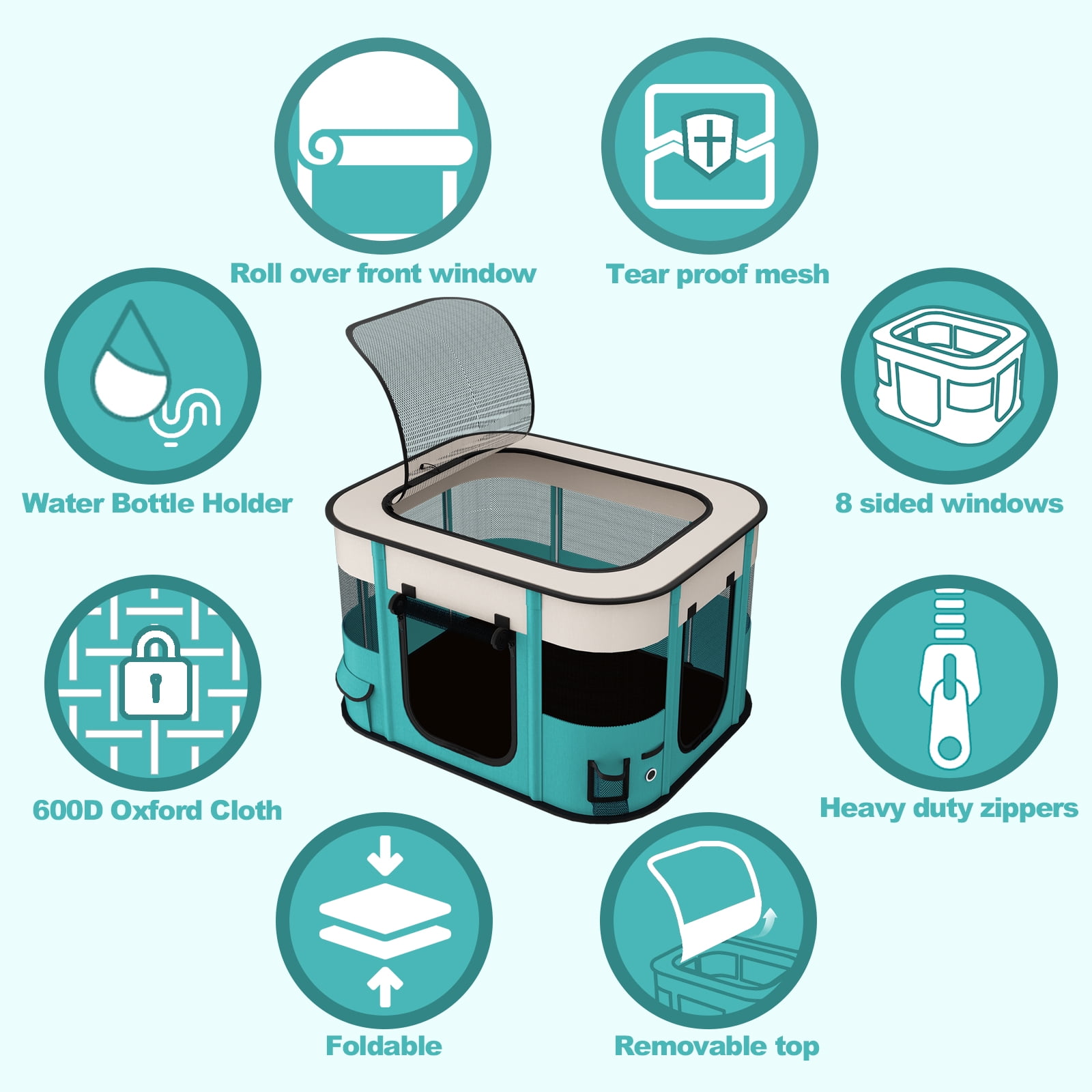 Gommle Portable Pet Playpen For Small Cat Dog Puppy Rabbit,Cat Kitten Playpen Indoor Outdoor With Carrying Case,Waterproof Bottom And Removable Zipper Top (M(35.4 X35.4 X23.6), Blue)