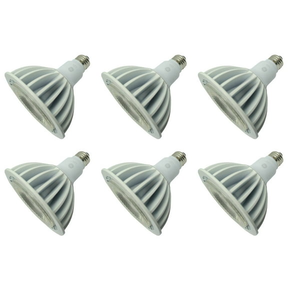 (6 bulbs) GE 30233 LED PAR38, 3100 lumens, 32 watt, 3500K Natural White, 15 degree spot, wet rated