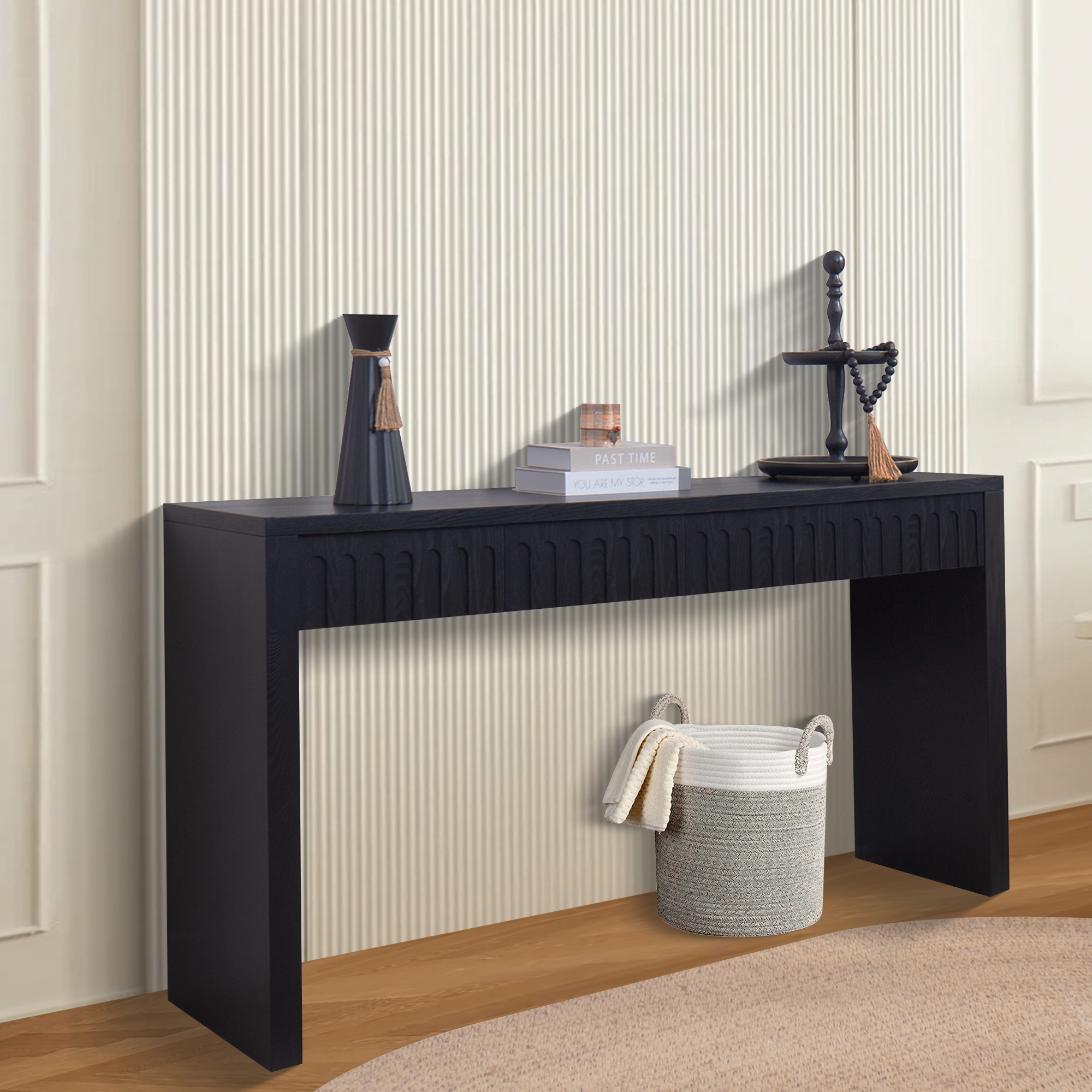 MDQMD Black Console Table with 4 Drawers,59.2'' Entryway Console Table for Hallway,Couch Table Behind Sofa for Living Room,Easy Assembly
