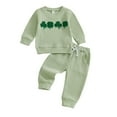 thumbnail image 3 of XAOFW Kids Outfits Saint Patricks Day Striped Top Pants Embroidery Print Long Sleeve O-Neck Funny Stylish Holiday Vacation Clothes Sets, 3 of 5