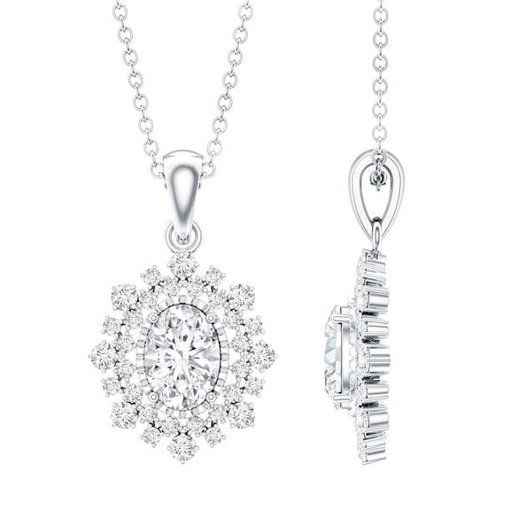 Rosec Jewels Lab Created Diamond Bridal Necklace (EF-VS Grade Certified) - Oval Pendant Necklace Chain - with Jewelry Box, 925 Sterling Silver