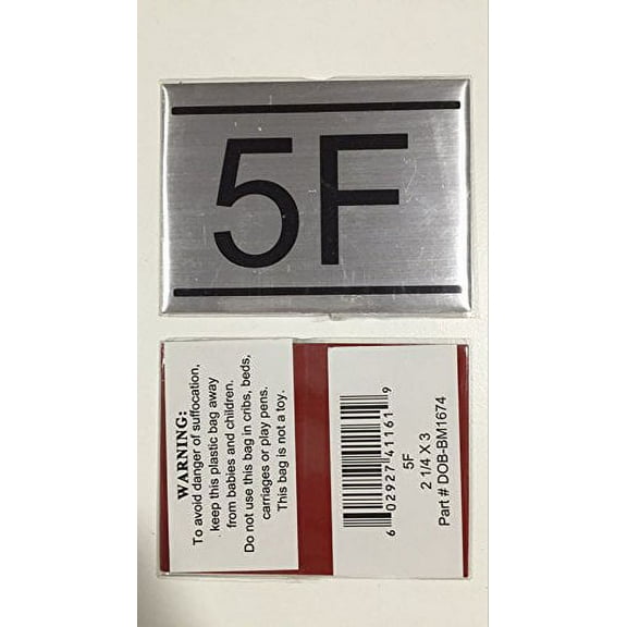 APARTMENT NUMBER SIGN -5F -BRUSHED ALUMINUM (2.25 X 3, Aluminium)