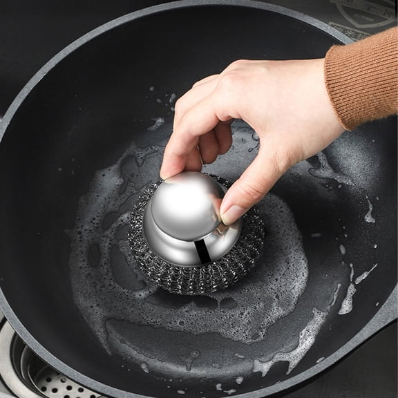 Multi-Purpose Scrub Brush Dishwashing Brush Ergonomic Grip Brush Wool Scrubber Replacement Wire Sponge Stainless Metal Cleaner Brush For Pots Pans Grill Dishes Stove Kitchen Deep Clean
