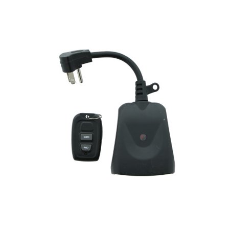 Indoor/Outdoor 125V Plug-in Receiver Kit with Wireless Remote Keychain Fob  Dual Outlet  Black
