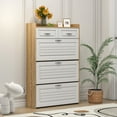 thumbnail image 4 of Spaco 1250 White + Oak Color Shoe Cabinet with 3 Doors 2 Drawers, PVC Door with Shape, Large Space for Storage, 4 of 5