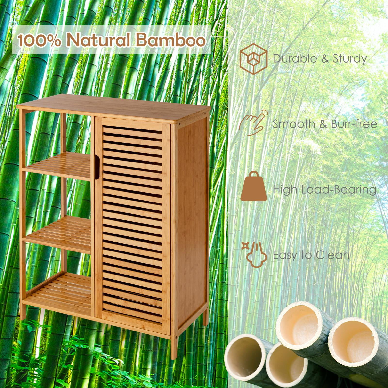 Giantex Bamboo Bathroom Floor Cabinet, Storage Freestanding Organizer for Kitchen, Hallway