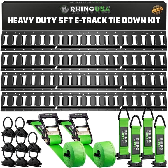 Rhino USA E Track Rail Tie Down Kit with Accessories - Heavy Duty 18-Piece E-track Rails System