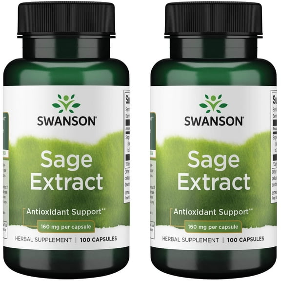 Swanson Sage Extract - Herbal Supplement Promoting Total-Body Health & Protection - Natural Formula for Overall Wellness Support - (100 Capsules, 160mg Each) (2 Pack)