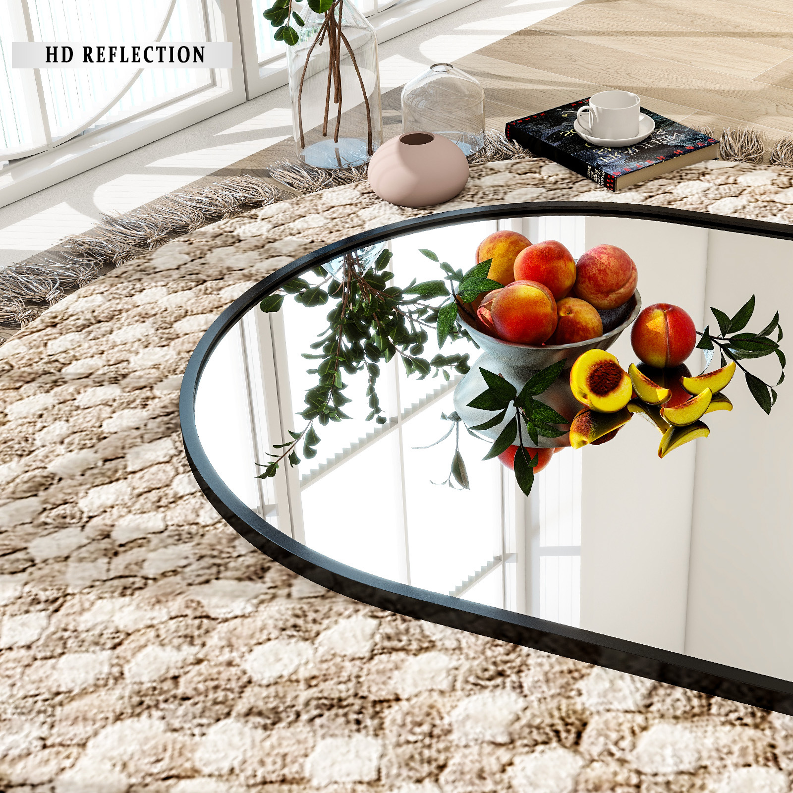 Anyrose 34"x76" Full Length Mirror with Arch-Top Standing Mirror Wall Mounted, Black