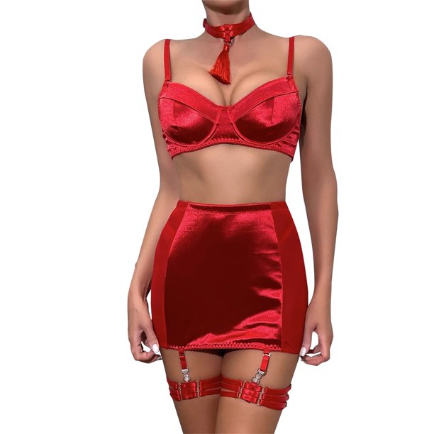 Gibobby Sujetador De Encaje Para Mujer Lencería sexy para mujer, diseño de mujer con juego de lencería sexy(Rojo, M)