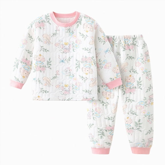 Toddler Girl 2T‑5T Fall Winter Long Sleeve Print Pajama Set Two Piece Top and Pants Indoor Night Sleepwear for Kids