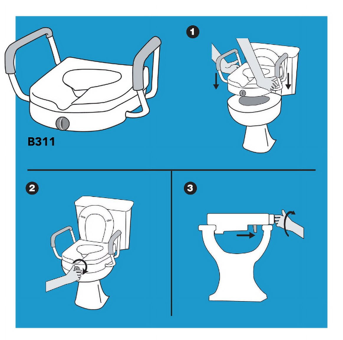 Carex EZ Lock Raised Toilet Seat with Handles, Adjustable Removable Arms, Adds 5", 300 lb Capacity