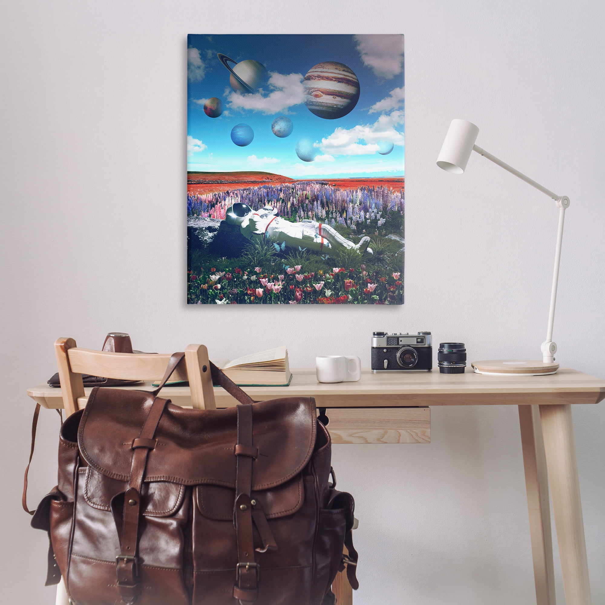 Stupell Industries Astronaut & Overhead Planets Astrology & Stars Painting Wrapped Canvas Art Print Wall Art, 36 x 48