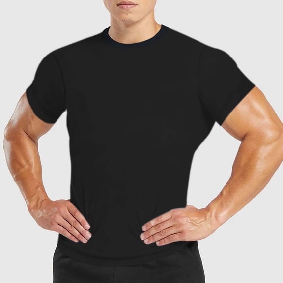 CIAKGIAF Summer Mens T Shirts Round Neck Solid Color, Quick-Dry Athletic Short Sleeved Breathable T Shirts