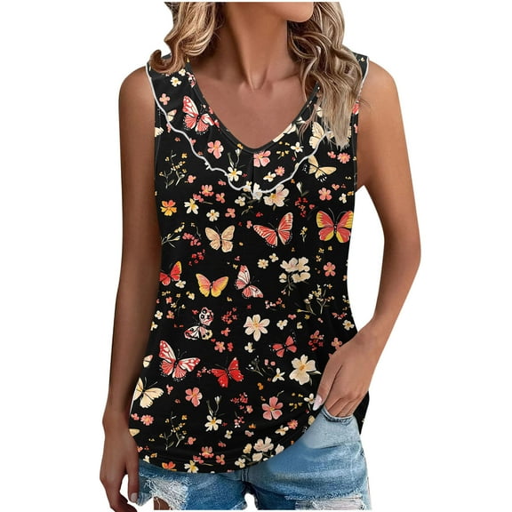 Lumivie Workout Tops For Women Loose Fit Cotton Tshirts Shirts For Women Graphic Blouses For Women Dressy Casual Sleeveless Women'S T Shirts V Neck With Curved Bottom