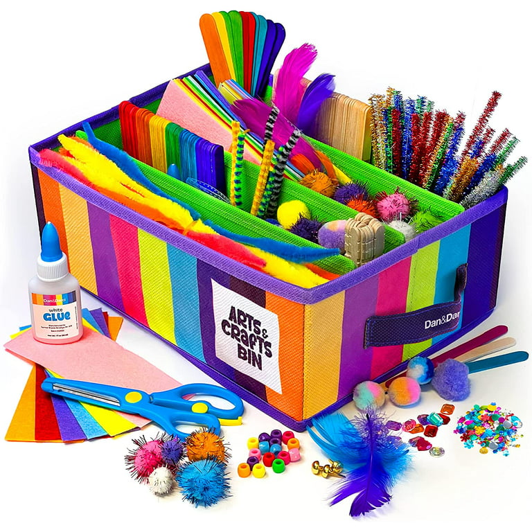 Arts & Crafts Supplies Kit with Storage Bin - Crafting Materials Box Kits  for School or Gift Ages 3 to 8