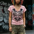 thumbnail image 4 of UOCUFY Grunge Shirts Emo Clothes Teen Girls Vintage Graphic Tee Y2k 2000s Goth Top Women Mcbling Short Sleeve Streetwear (Pink, L), 4 of 9