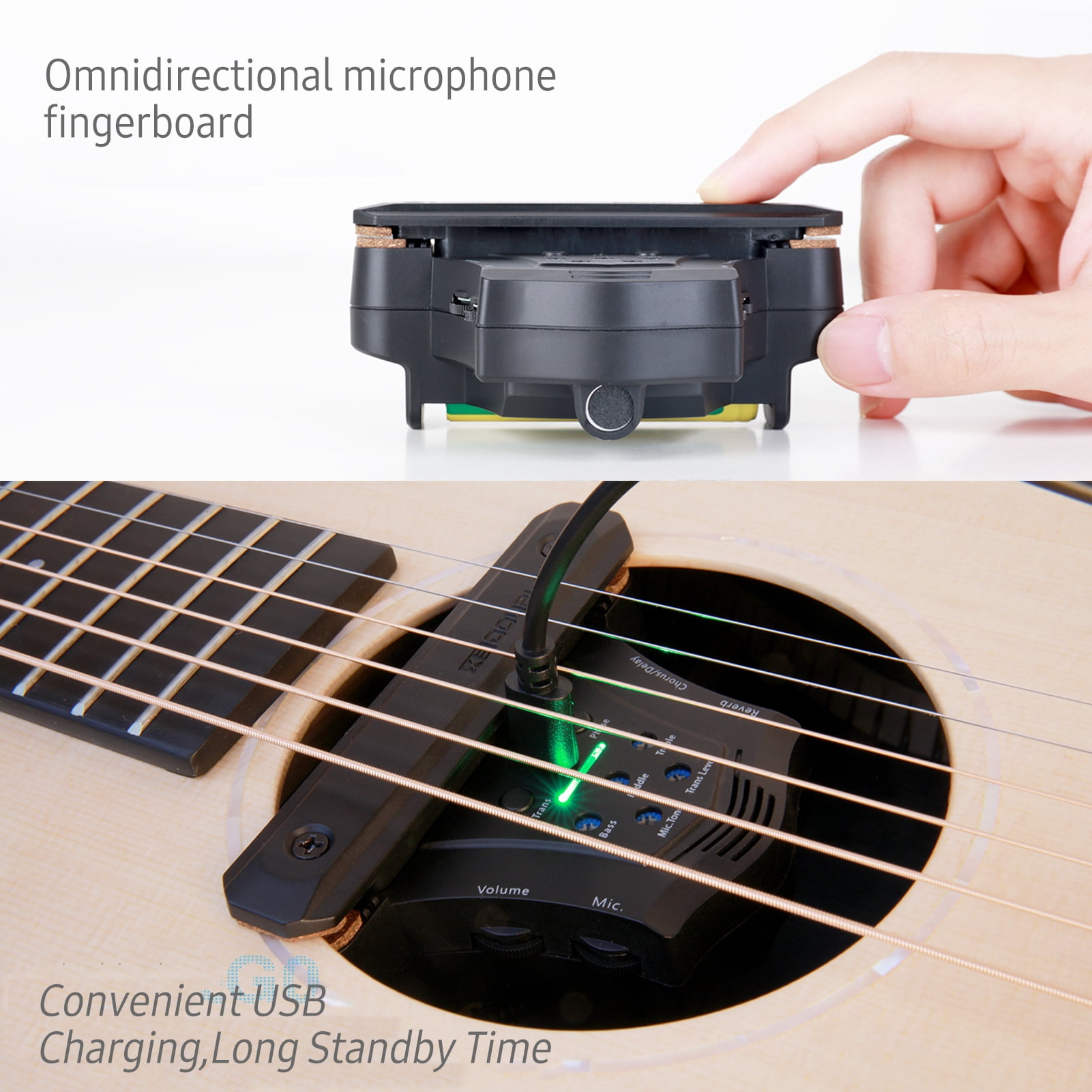 Double G0 Resonance Pickup for Electric Bass Guitar - Includes Preamplifier Coil Soundhole Pickup with Chorus, Delay, Reverb Effects System - Fits 96-104mm Sound-hole