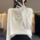thumbnail image 4 of Women Autumn Winter Pure Wool Thickening Sweater Half-high Collar Leaf studded With Diamonds Pullover Female Knitted Basis Top, 4 of 5