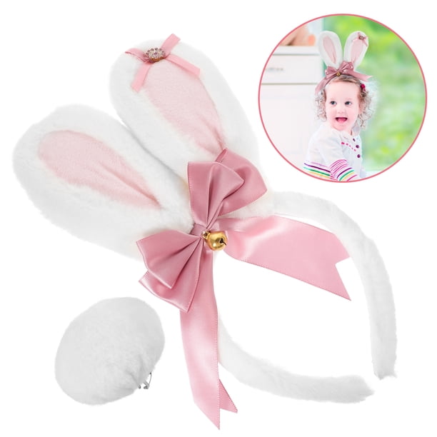 Serre-Tête Oreilles De Lapin – Bandeau Tissu – Blanc Et Rose – 20 X 13 Cm – Costume Pour Halloween, Carnaval, Cosplay – Enfants Et Adultes