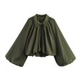 thumbnail image 2 of Sewkxo Womens Cropped Puff Sleeve Bomber Jacket Lapel Collar Pleated Full Zip Coat Spring Loose Fit Trendy Outerwear,Army Green M, 2 of 8