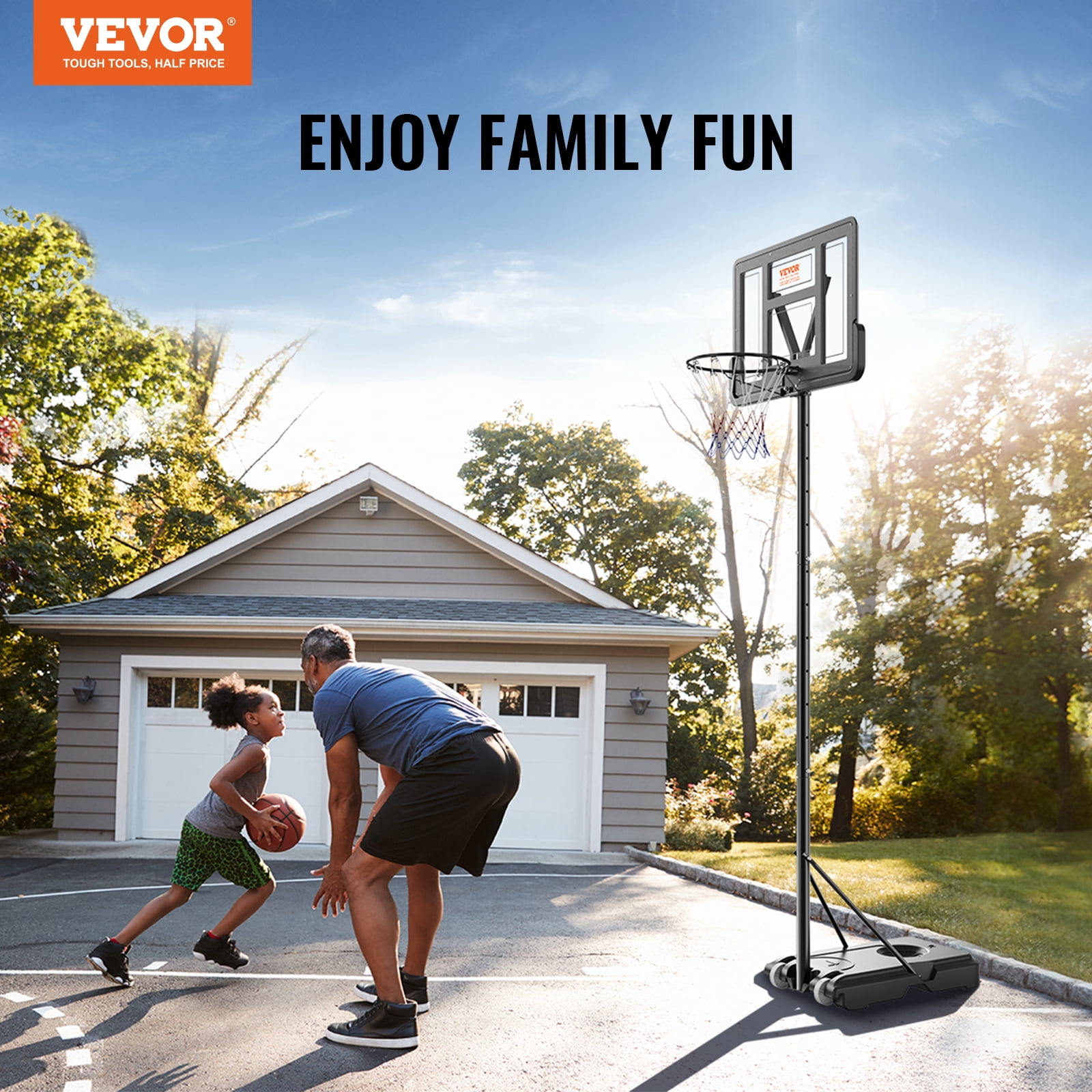 VEVOR Basketball Hoop, 4-10 ft Adjustable Height Portable Backboard System, 44 inch Basketball Hoop & Goal, Kids & Adults Basketball Set with Wheels, Stand, and Fillable Base, for Outdoor/Indoor