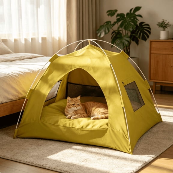 Portable and foldable outdoor shade cat tent dog tent, XL Size Green Fold‑Up Pet Bed Tent, Durable Oxford Fabric Pet House for Large‑Size Pets