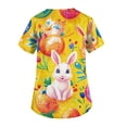 thumbnail image 3 of Black Scrubs，Womens Scrub Tops Cute Easter Print V Neck Short Sleeve Shirts Stretch Nurse Uniform Medical Scrubs with Pockets，Yellow，M, 3 of 5